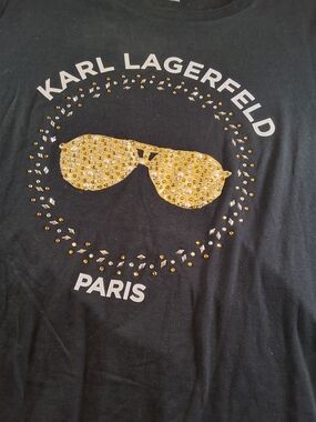 Karl Lagerfeld Paris Black Tee with Gold Studded Sunglasses
